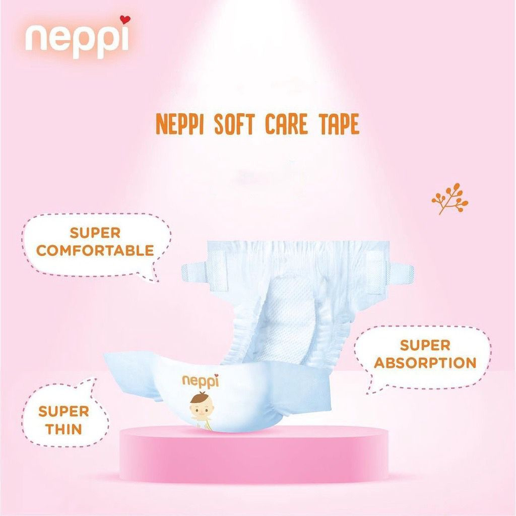 NEPPI PREMIUM SOFT CARE DIAPERS TAPE (NB/S) / PEMPERS BAYI / DIAPERS ANTI IRITASI / POPOK BAYI / TRAVELING / ANTI RUAM / POPOK BAYI BARU LAHIR / NEWBORN / AMAN KULIT SENSITIF/ ANTI GATAL / ANTI BOCOR/ NEPPI SOFT CARE TAPE / makuku