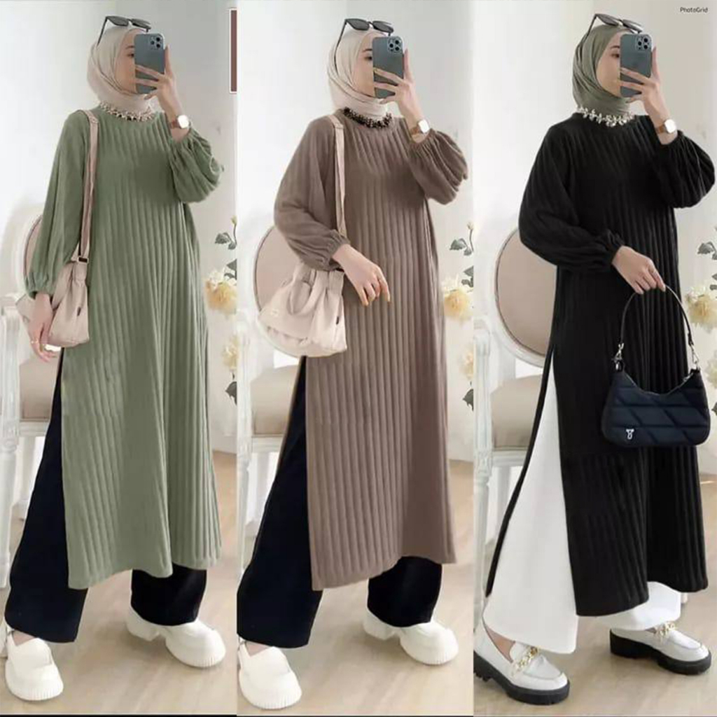 Saerah Fashion-Long Tunik LD 110 Tunik Knit Panjang Wanita Belah Samping