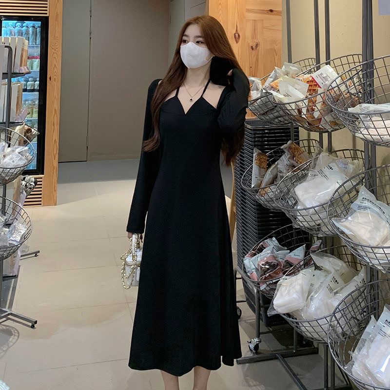 Midi Dress Hitam Knit M502