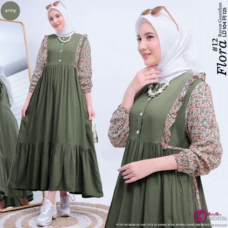 [READY] FLORA DRESS BY SHOFIYA GAMIS KOMBINASI BUNGA