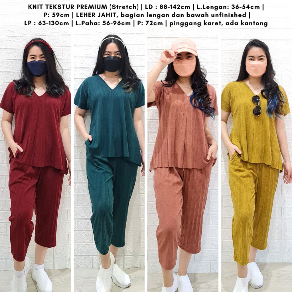 4132 thea knit long one set polos rib stelan rajut premium