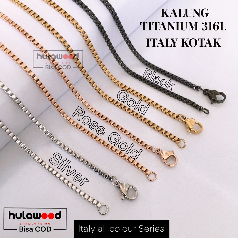 Kalung Rantai Titanium Premium 316 ITALY KOTAK Anti Karat Pria Wanita Rantai Kalung Pendant