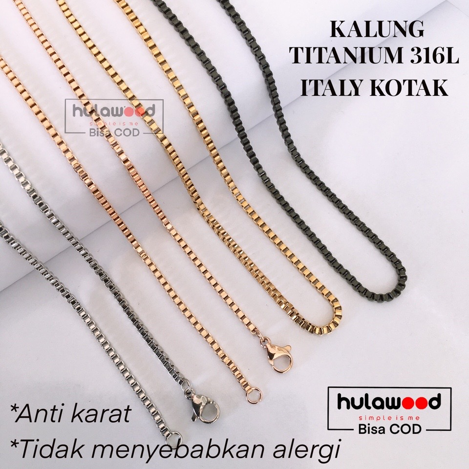 Kalung Rantai Titanium Premium 316 ITALY KOTAK Anti Karat Pria Wanita Rantai Kalung Pendant