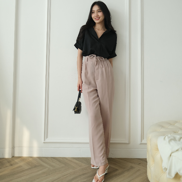 Rui Belt Loose Pants - Celana Panjang Wanita - Korean Style - Casual Pants