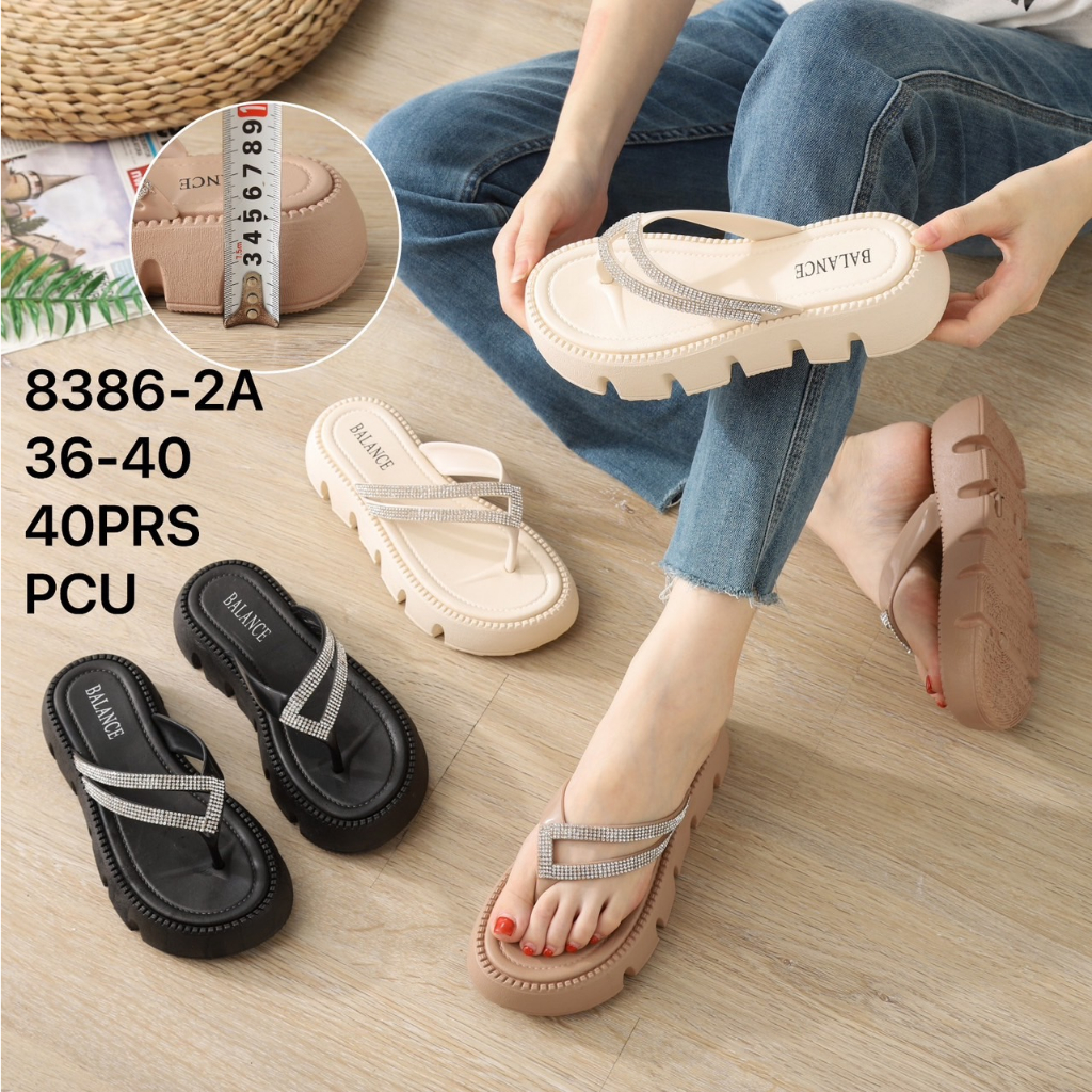 Sandal Jepit Wanita Karet Import BALANCE Motif Mute Glitter Ringan Empuk Sol Tebal 5CM / 8386-2A