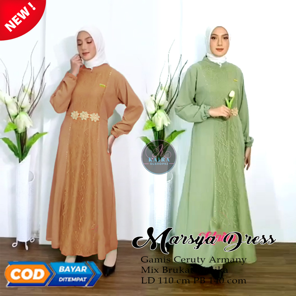 Marsya Dress Gamis Mewah Ceruty Armany Simple dan elegan Fashion wanita Modern Busui Terbaru