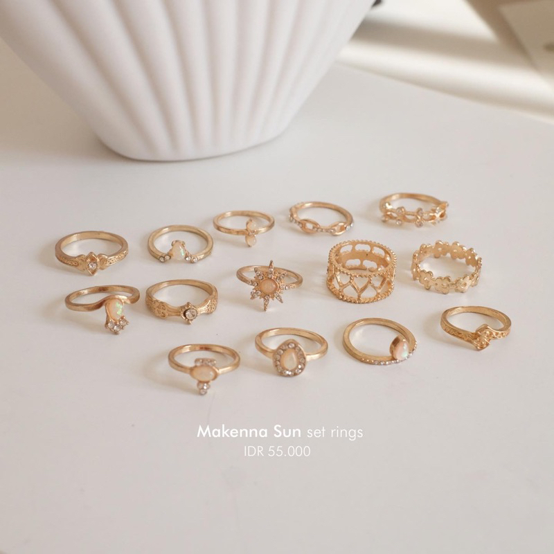 Ark.co - Makenna set ring (moon ; sun) cincin tumpuk stack etnik boho