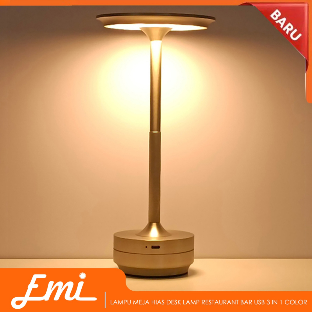 Lampu Meja Hias Desk Lamp Restaurant Bar USB 3 in 1 Color Rechargeable