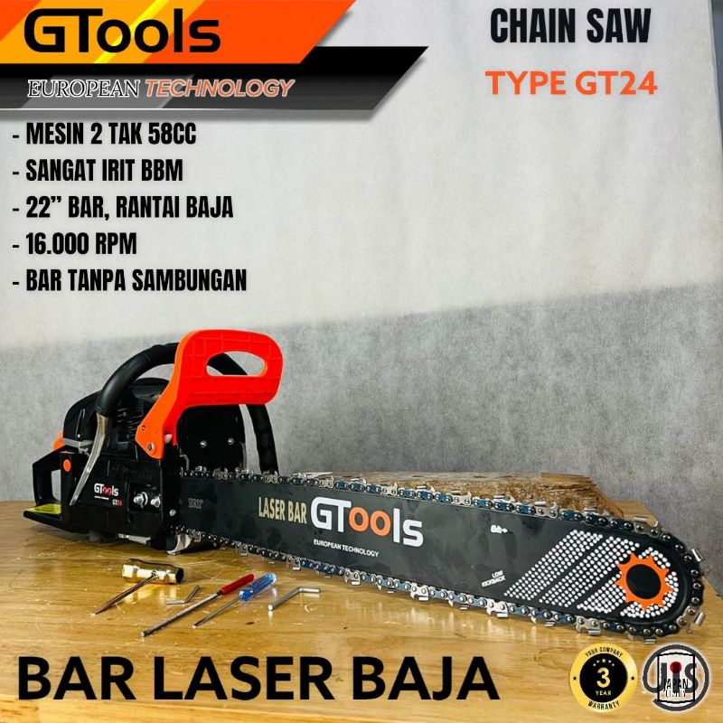 gergaji mesin chainsaw gtools Eropa GT24 22inch bar laser baja premium lebih kuat dari STIHLto