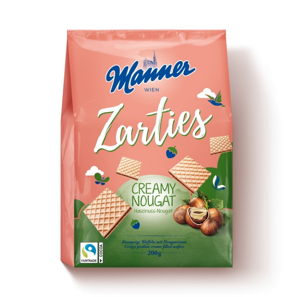 Manner Wafer Bars Zarties Creamy Nougat Haselnuss Nougat 200 Gram