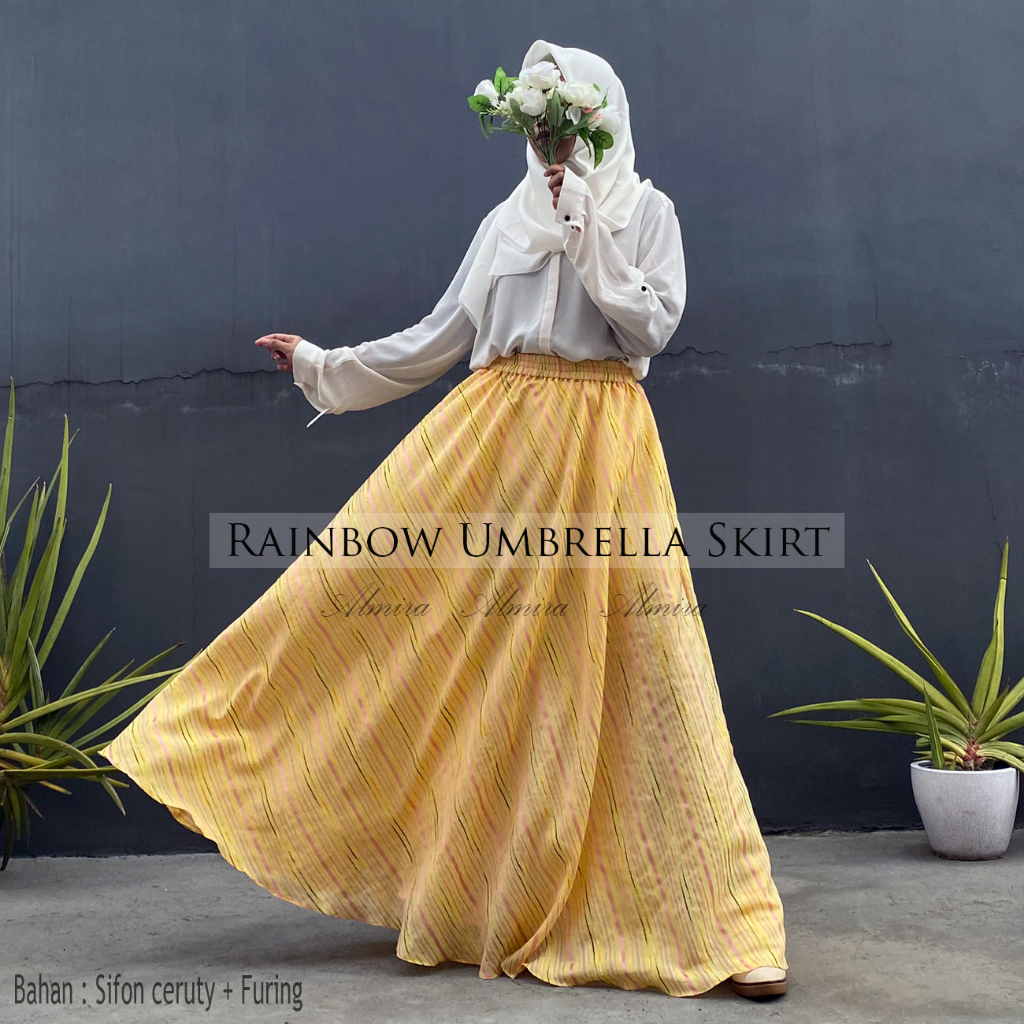 Rok Panjang Wanita Payung Muslimah Zafira  Rainbow Umbrella Skirt Griyaraditya Almira