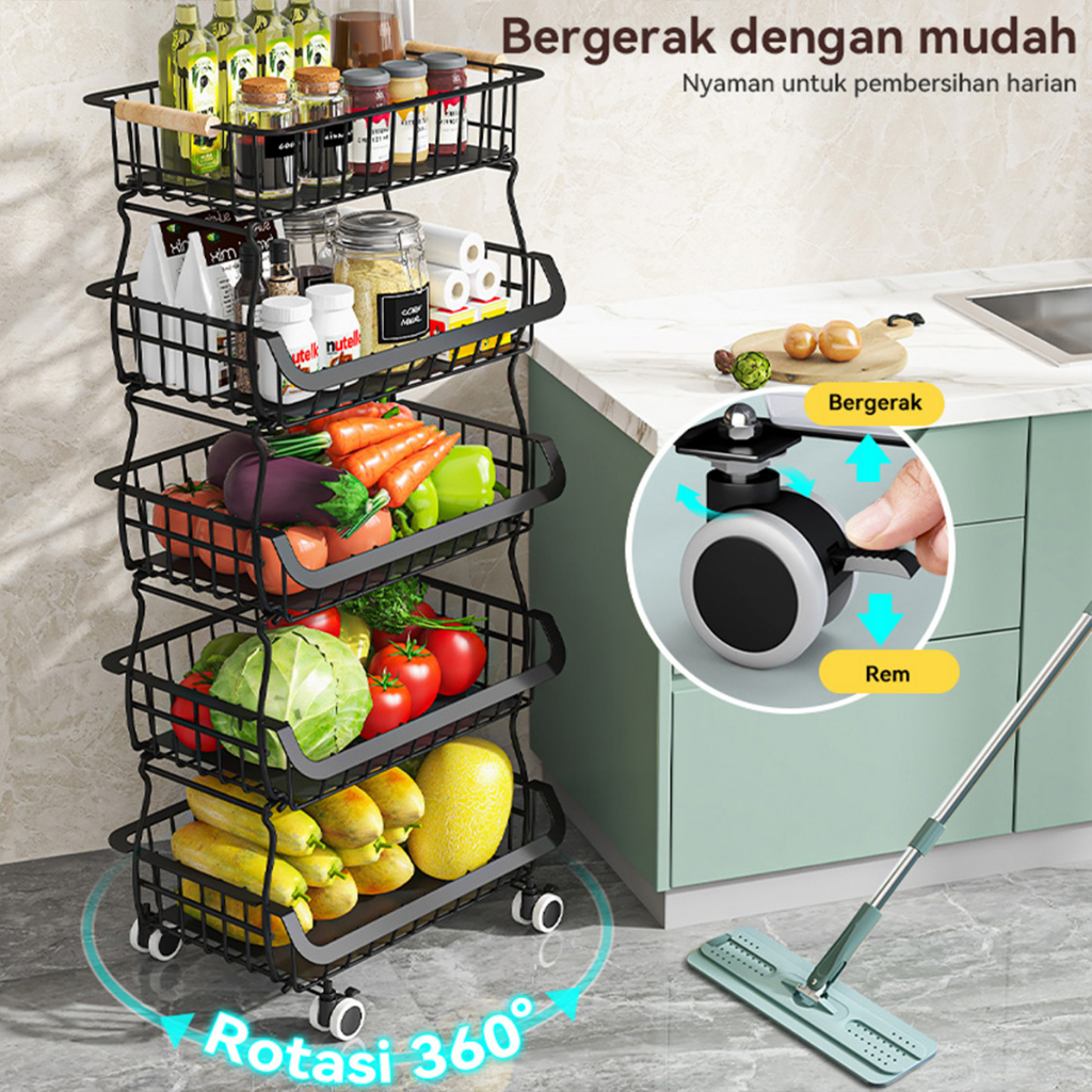 Rak multifungsi dapur rak keranjang buah dan sayuran rak keranjang bawang rak dapur multi-lapis