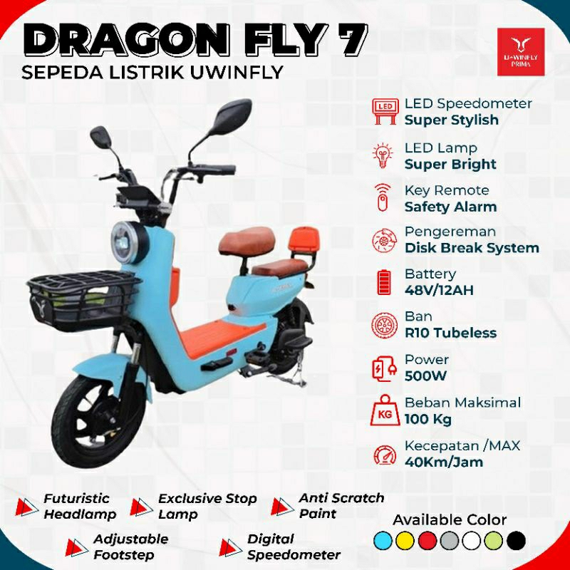 SEPEDA LISTRIK DRAGON FLY 7 - UWINFLY (PROMO MURAH MERIAH)