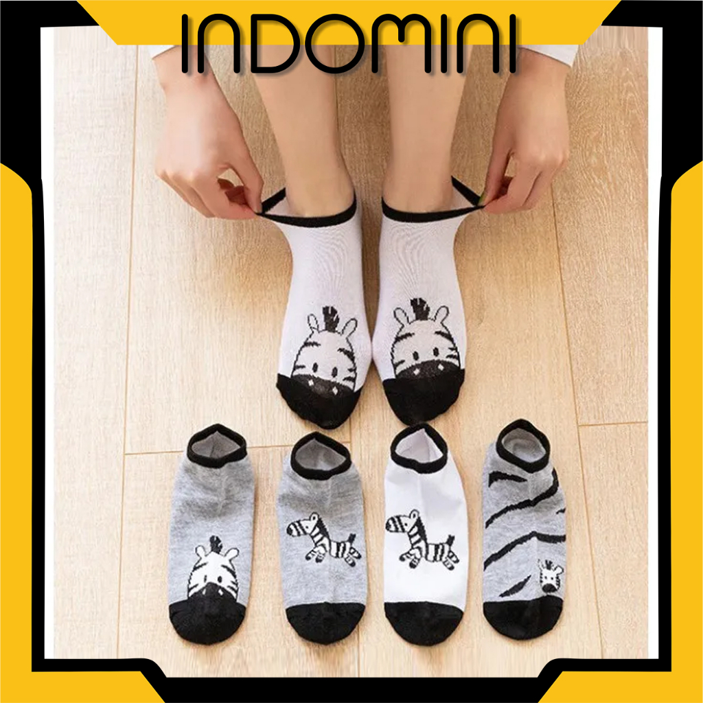 INDOMINI Kaos Kaki Korea Wanita Motif Zebra Kaos Kaki Laki-Laki Perempuan Ankle Socks Impor KK145