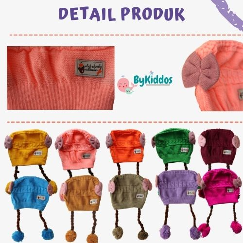 NUZ ByKiddos - Topi Anak Perempuan Rambut Kepang / Topi Bayi Kupluk Imut Lucu Baby Hat Wig