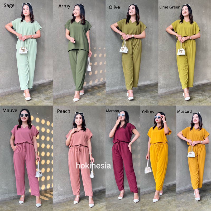 ONE SET CRINKLE AIRFLOW VNECK LENGAN PENDEK / ONE SET VAZA