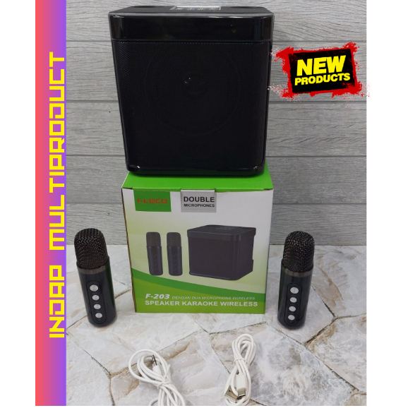 Speaker Bluetooth Fleco F-203 Gratis Double Microphone Karaoke
