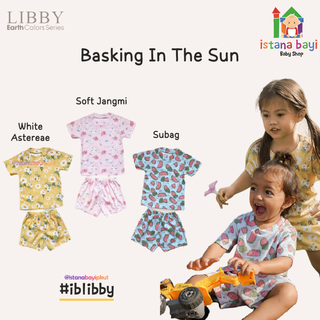 LIBBY Setelan Oblong Cotton Rib Tipis Pendek Boy &amp; Girl  - Setelan Pendek Tipis Series Motif Basking In The Sun (1stel)