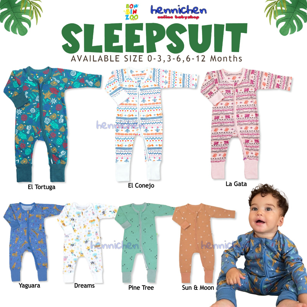 Sleepsuit Resleting Bonbinzoo SNI bahan halus 0-3 3-6 6-12 / S M L piyama bayi