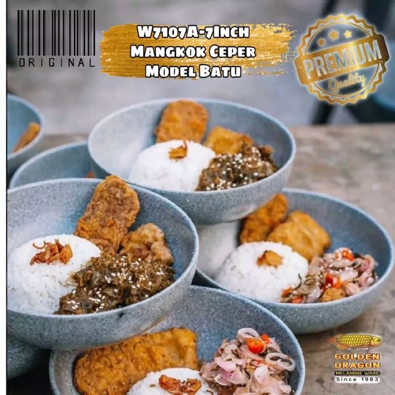 W7107A Mangkok Ceper Model Batu 7inch Golden Dragon Melamine Mangkok Baso/Mie Ayam Estetik