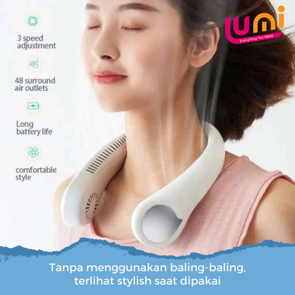 Kipas Angin Leher Portable Gantung USB Tanpa Baling Elektrik Mini Hanging Bladeless Silent Rechargeable Portable Lazy Neck Fan