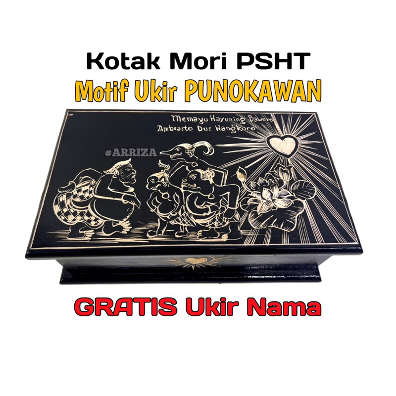 KOTAK MORI PSHT UKIR WAYANG PUNOKAWAN DARI KAYU JATI (FREE UKIR NAMA) TEMPAT PENYIMPANAN SABUK PENCAK SILAT