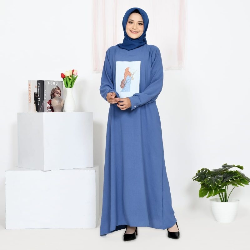 Gamis Terbaru 2023 Lebaran Wanita Varissa Dress Aplikasi Sablon  Dtf Size Jumbo Ukuran L XL XXL 3XL 4XL Ld 140 Bahan Crincle Airflow Adem