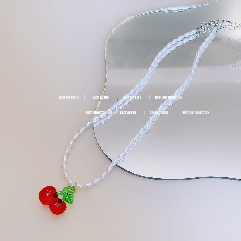 PROMO 7.7 Kalung Wanita Hiasan Bandul Buah Lucu Unik Fancy Strawberry Cherry Apel Mutiara Import