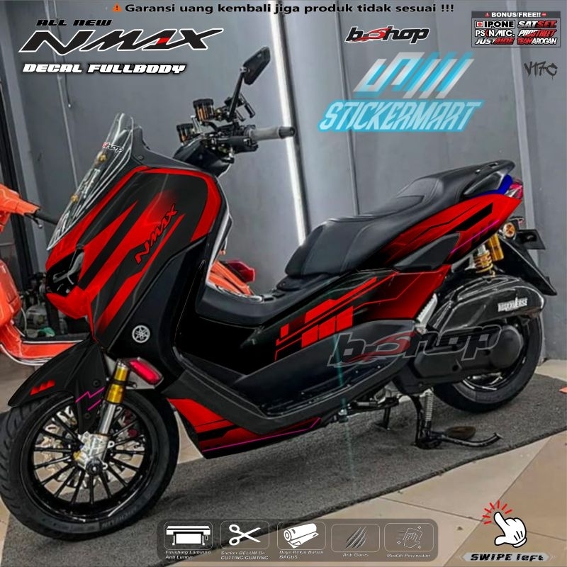 Decal stiker nmax new full body variasi stiker motif grafis list hitam