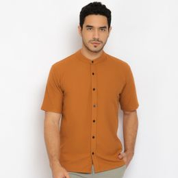 BROGUY Kemeja Pria Lengan Pendek Kerah Sanghai Casual Polos Slimfit