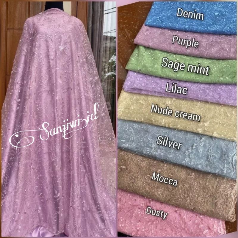 Tille Akar Mutiara/Brokat mutiara gliter/Kain brokat kebaya terbaru (Motif Random)