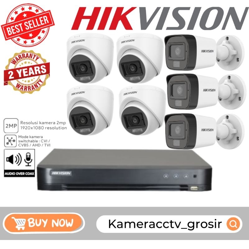 PAKET CCTV HIKVISION 2MP AUDIO COLORVU 8 CHANNEL 7 KAMERA