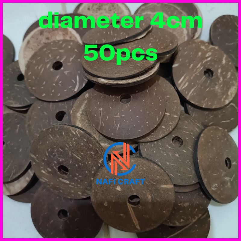 kancing batok kelapa diameter 4cm 50 pcs lubang satu | kancing tempurung batok