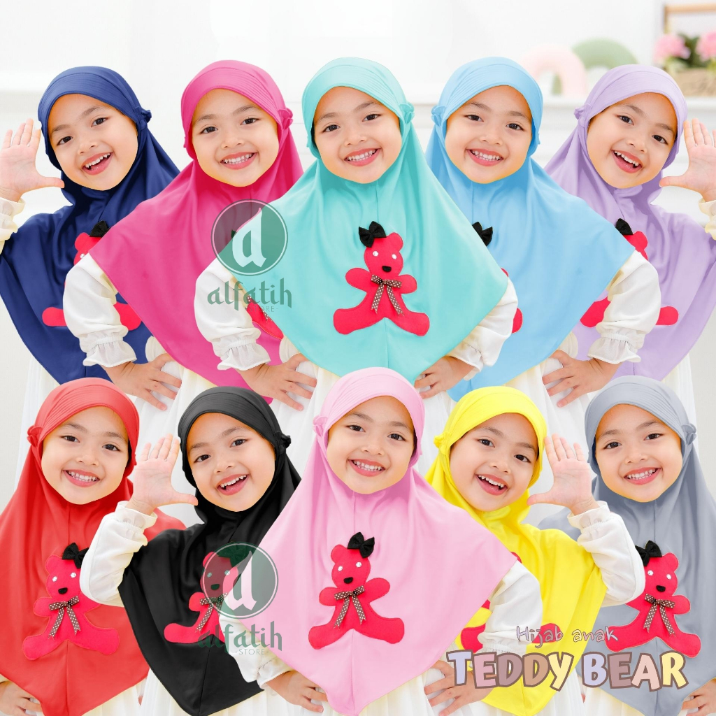 JILBAB ANAK TK - SD TEDDY BEAR / BERUANG / JILBAB ANAK USIA 4-7 TAHUN / PAKAIAN MUSLIM ANAK PEREMPUAN / KERUDUNG ANAK TK / HIJAB ANAK TK-SD KHIMAR ANAK