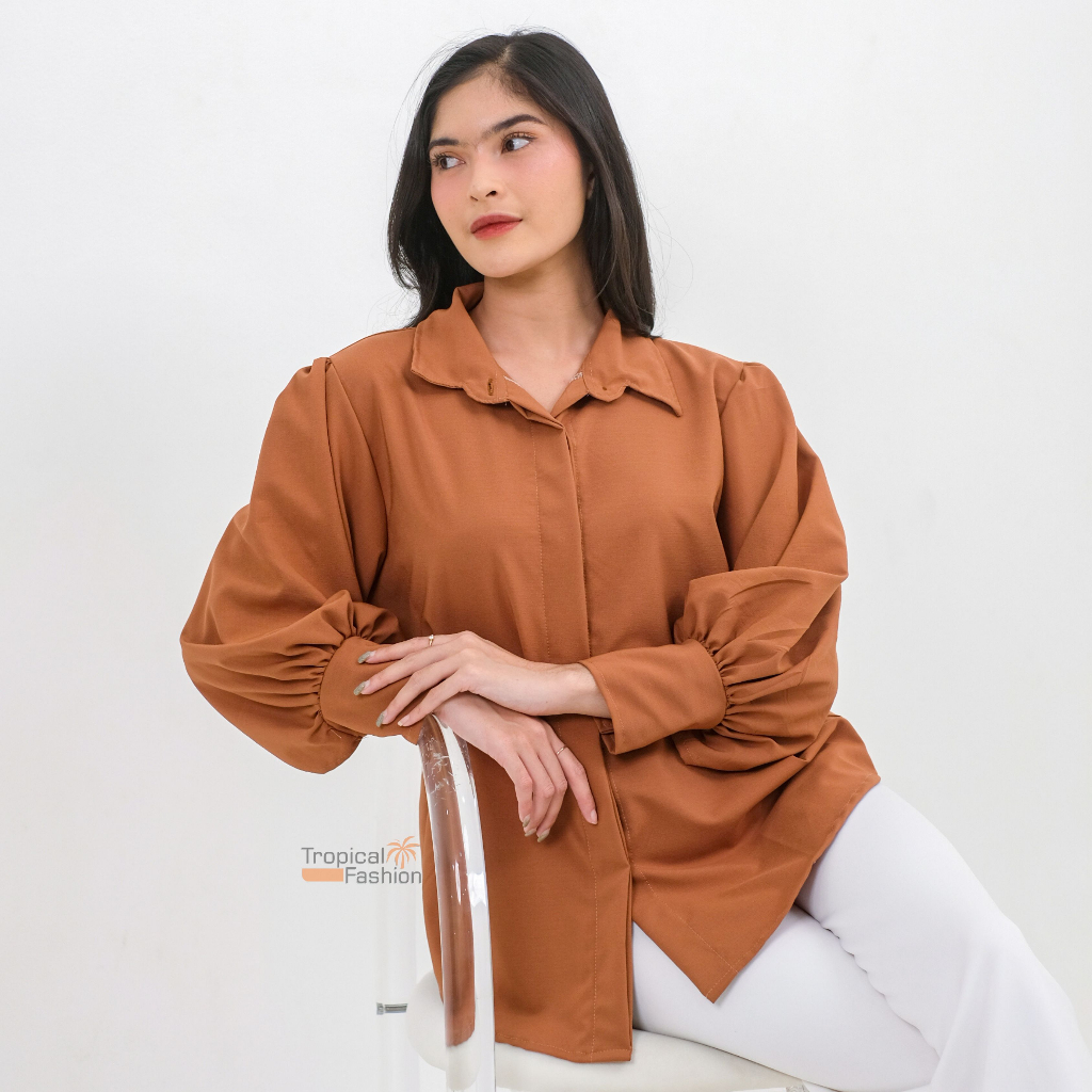 Kemeja Azalea Atasan Wanita Blouse Lengan Balon Panjang Terbaru Korean Style