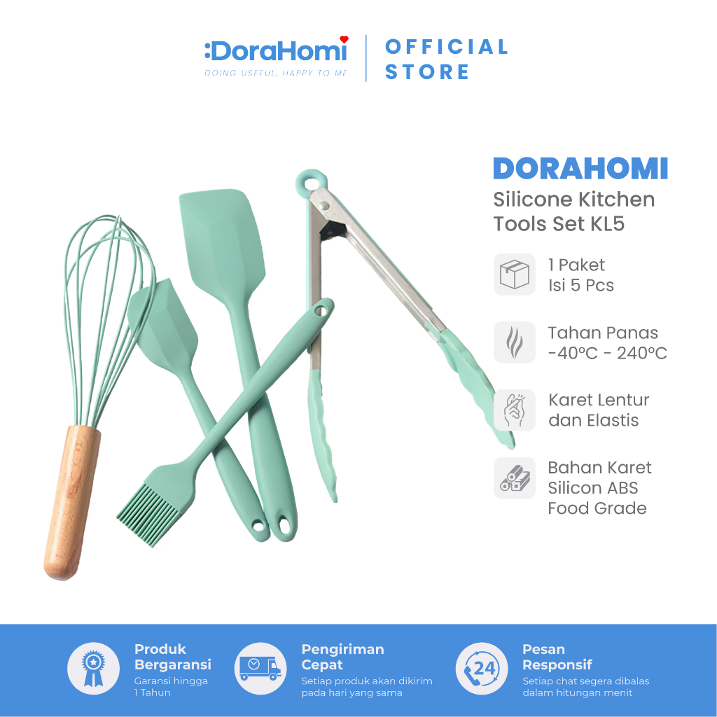DORAHOMI SPATULA SILICONE UTENSIL SUTIL SILIKON SET PENCAPIT PENGOCOK SUDIP KUAS FOOD GRADE TAHAN