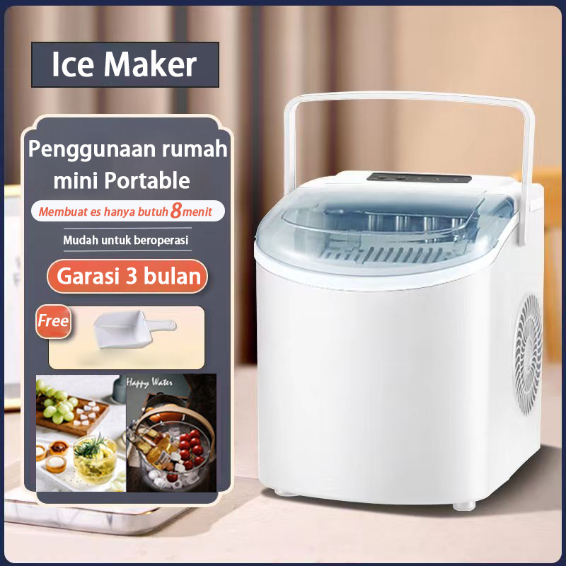 Foto Ice Maker Mesin pembuat es batu Sekali setiap 8 menit Pembuat es rumah tangga kecil secara otomatis dan cepat mesin pembuat es