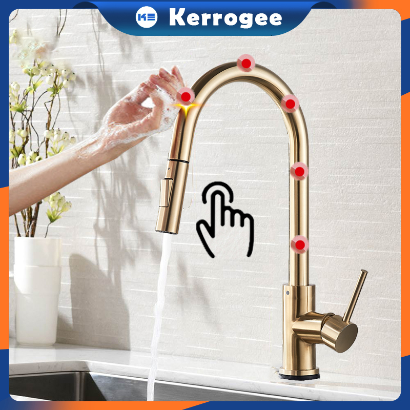 Touch Sensor Kran Sink Mixer Tarik Brushed Brass Kran kitchen Sink keran air wastafel Kran Cuci Piring Fleksibel