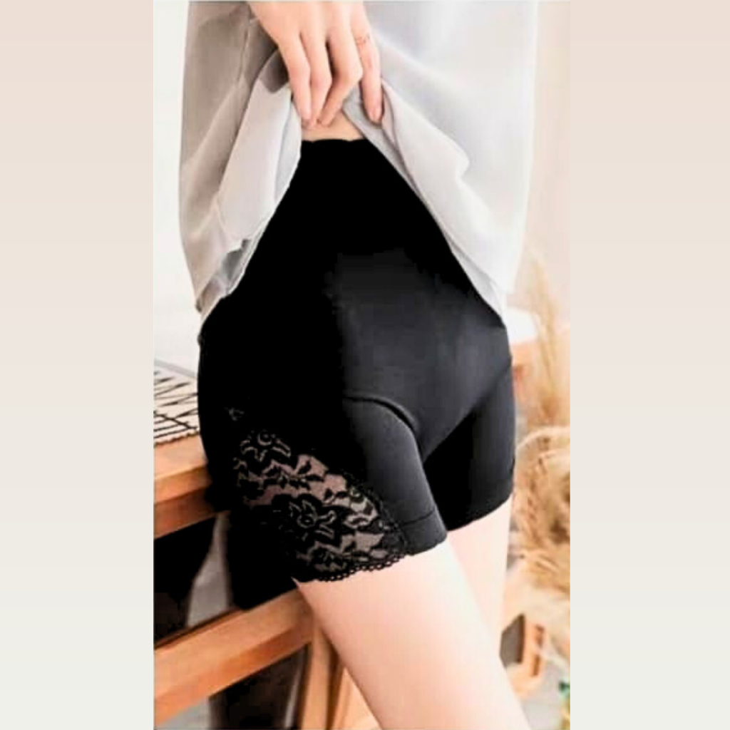 HUES.ID Celana Pendek Renda Pita Wanita Underware Model Seamless Motif Bunga Import 2041