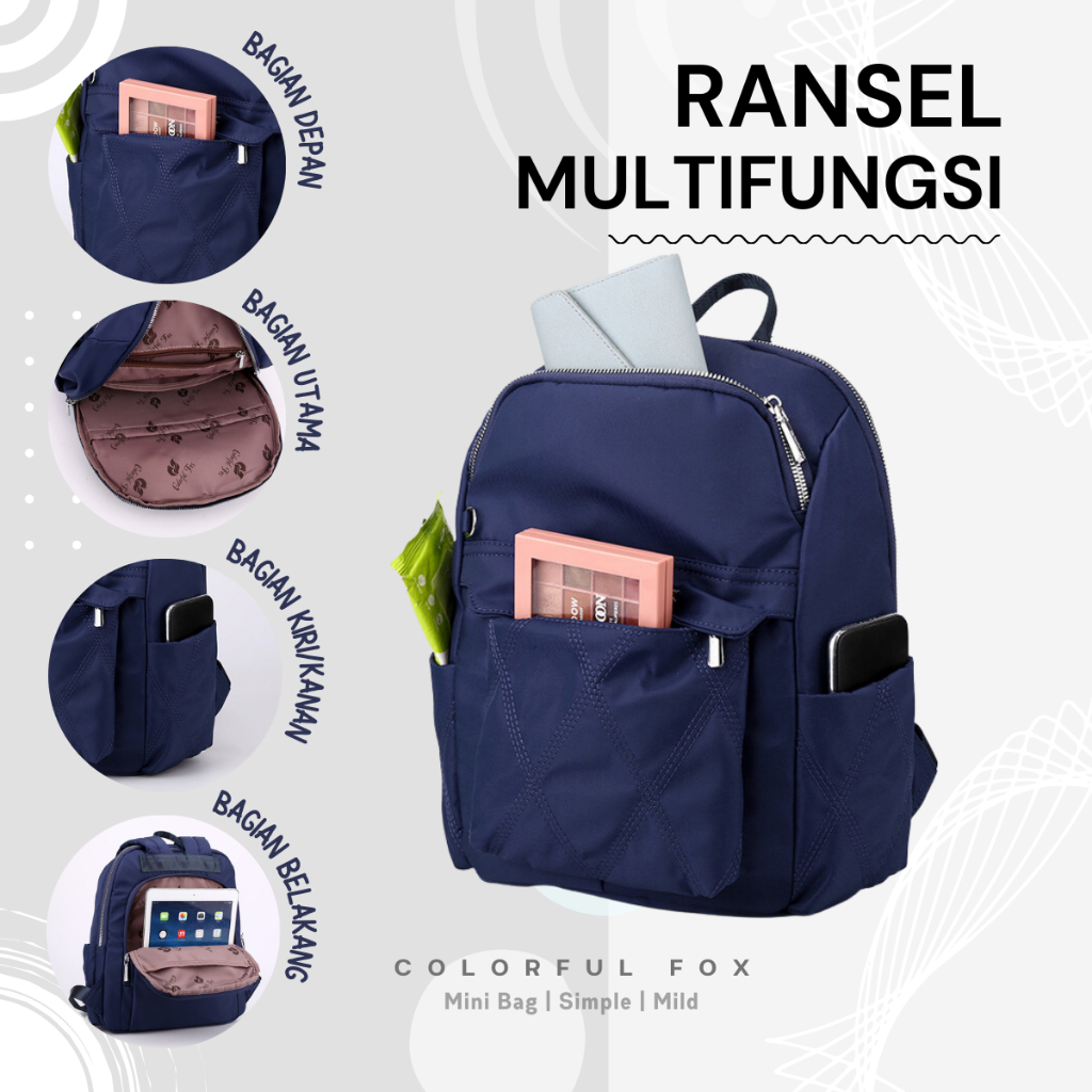 Tas Ransel Wanita COLORFUL FOX 2320 Backpack Wanita Remaja Tas Anti Air WATCHKITE WKOS