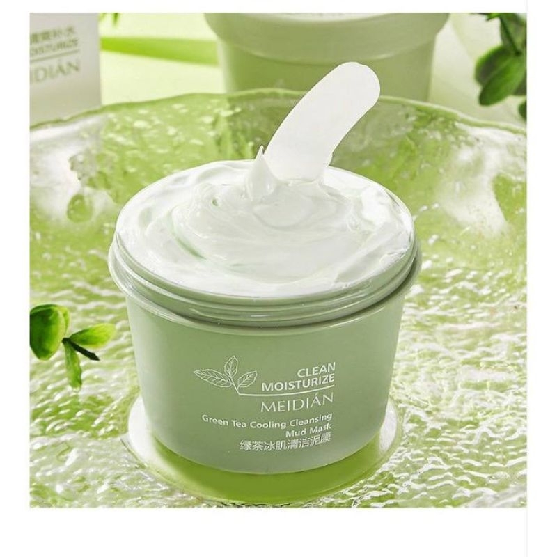 Meidian Green Tea Cooling Cleansing Mud Mask / Masker Wajah Komedo &amp; Jerawat / Meidian Masker Wajah Green Tea Clay Mask / Masker Membersihkan Komedo / Masker Meredakan Jerawat / Green Tea Mud Mask / Pore Clean Clay Mask / Masker Menghilangkan Komedo