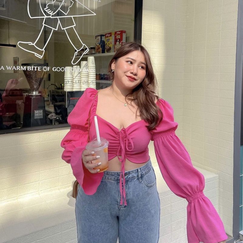 Baju Sabrina PATRICIA Blouse - Baju Sabrina Wanita Serut Kerut Lengan Panjang Jumbo Big Size