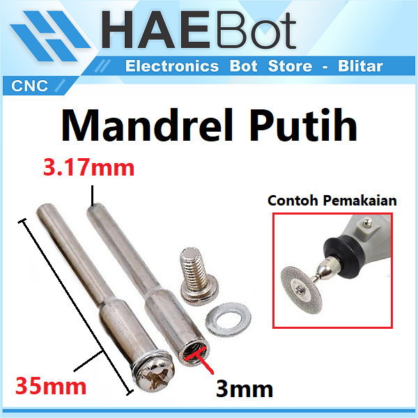 [HAEBOT] Batang As Gerinda Mini Grinder Shaft 3 mm Diamond Mandrel Besi Karbon 3.17mm Putih