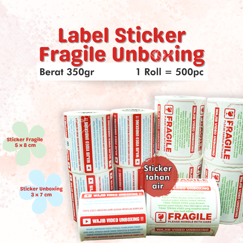 

STIKER LABEL WAJIB VIDEO UNBOXING 3 x 7 CM DAN STICKER PACKAGING FRAGILE 5 x 8 CM MINIMALIS LABEL PACKING TAHAN AIR TIDUR NYENYAK BEDDING KOLASE