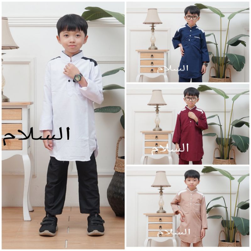 baju koko anak laki-laki setelan kurta putih anak lengan panjang pendek