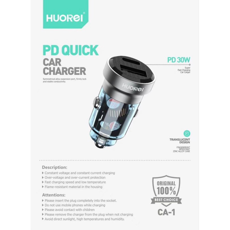 HOUREI Super Fast Charging Car Charger PD 30W CA-1 - Car Charger HOUREI Super Fast Charging CA-1