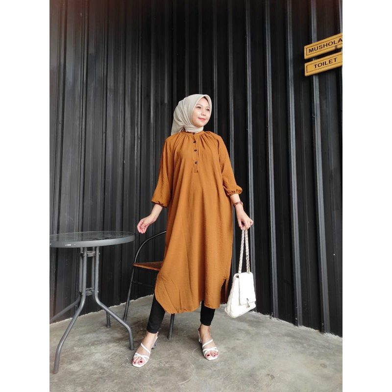 FS - RENITA LONG TUNIK JUMBO KANCING AIRFLOW CRINKLE BUSUI FRIENDLY LONG TUNIK CRINKLE AIRFLOW JUMBO /  MERANI MIDI DRESS HITS OOTD FASHION WANITA SELEBGRAM TERMURAH
