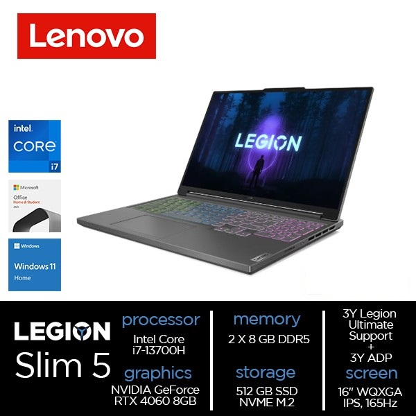 Lenovo Legion Slim 5i - i7-13700H RTX4060 8GB 512GB SSD 16GB 16&quot;WQXGA IPS 100%sRGB 165Hz W11 OHS