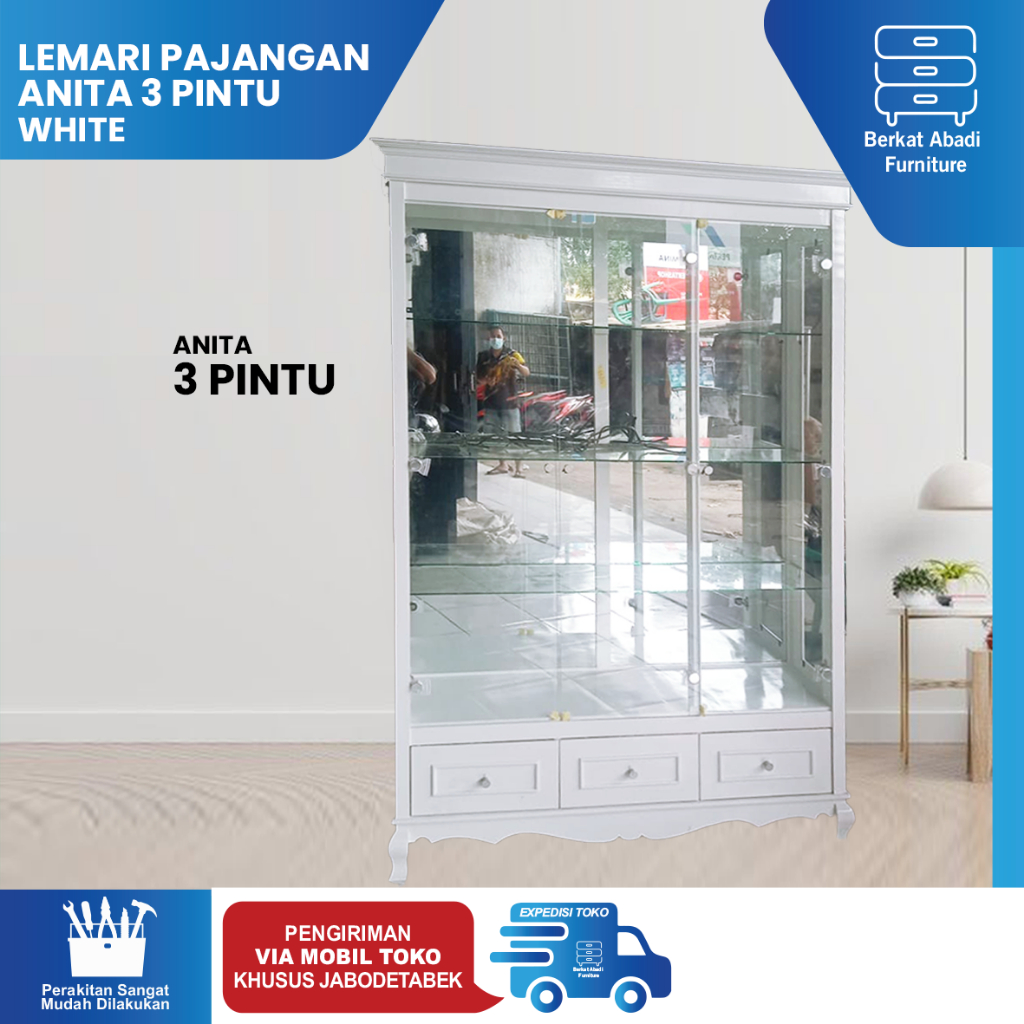Lemari Pajangan / Lemari Hias Minimalis Full Putih Anita 3 Pintu