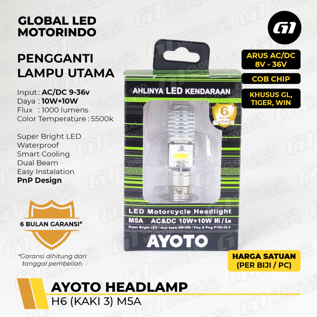 [AYOTO] LAMPU DEPAN (HEADLAMP) H5 LED M5A AC DC COCOK UNTUK MOTOR GL/SUPRA X LAMA/WIN